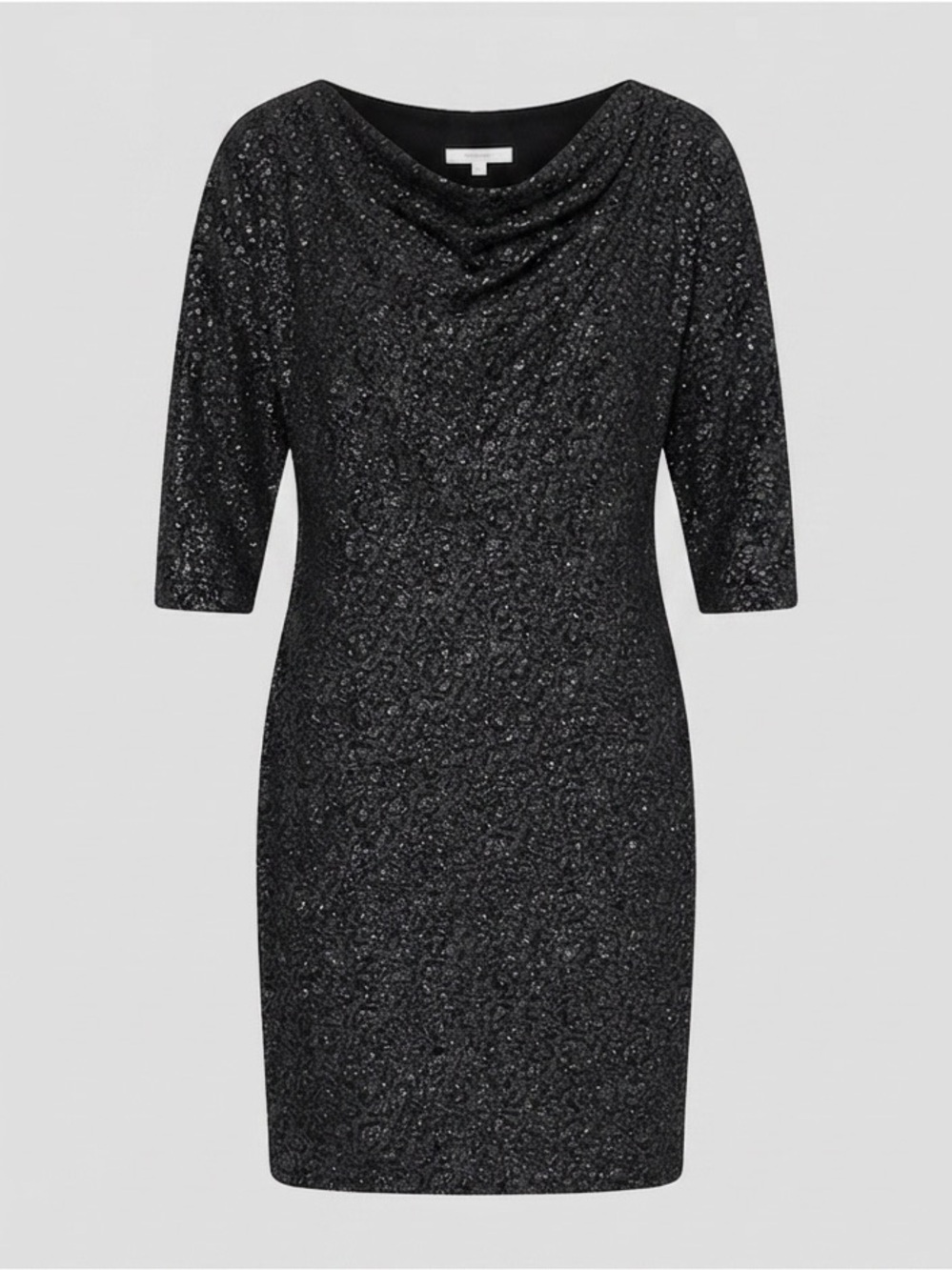 Adrianna Papell Metallic Cowl Neck Shift Dress Black Shimmer Size 8